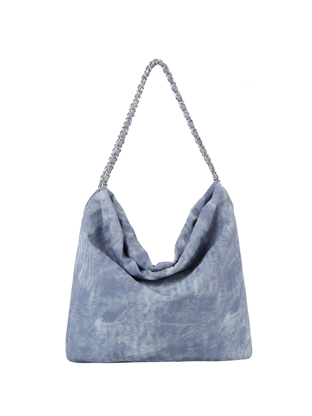 New! Calin Collection Washed Blue Denim Chain Strap Slouch Hobo Shoulder Bag